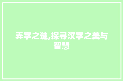 弄字之谜,探寻汉字之美与智慧
