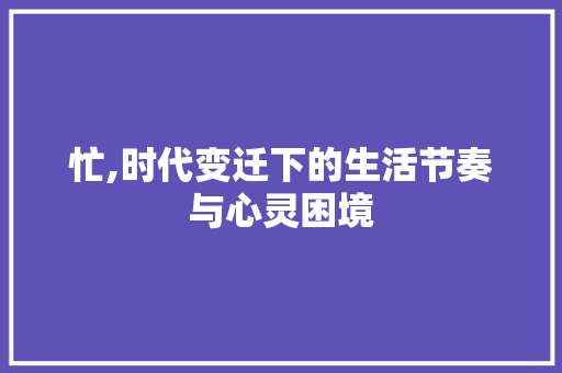 忙,时代变迁下的生活节奏与心灵困境