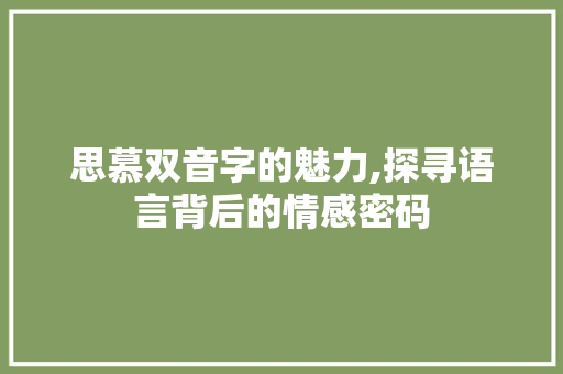 思慕双音字的魅力,探寻语言背后的情感密码