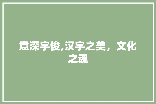 意深字俊,汉字之美，文化之魂