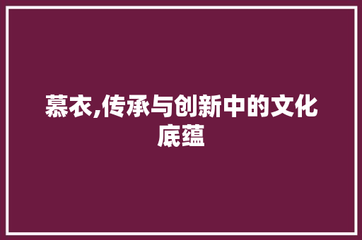 慕衣,传承与创新中的文化底蕴