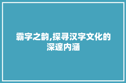 霸字之韵,探寻汉字文化的深邃内涵