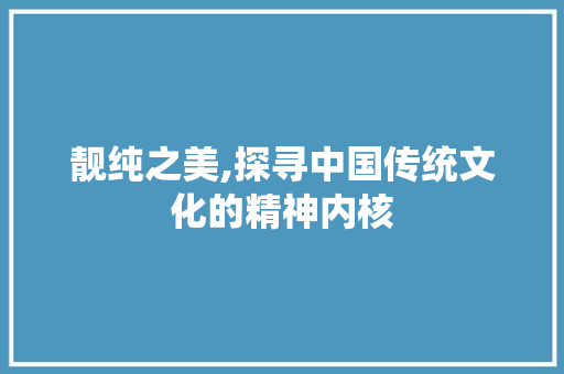 靓纯之美,探寻中国传统文化的精神内核