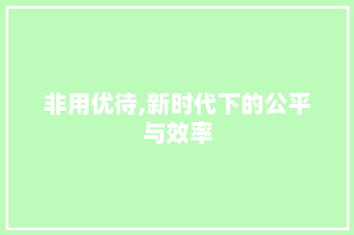 非用优待,新时代下的公平与效率