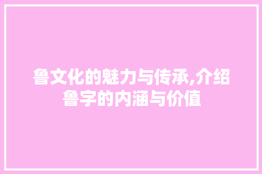 鲁文化的魅力与传承,介绍鲁字的内涵与价值