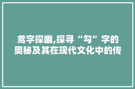 鸢字探幽,探寻“勾”字的奥秘及其在现代文化中的传承与发展