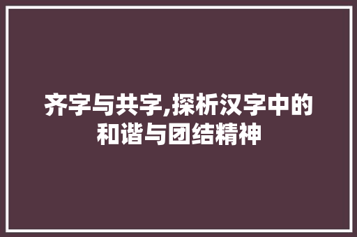 齐字与共字,探析汉字中的和谐与团结精神