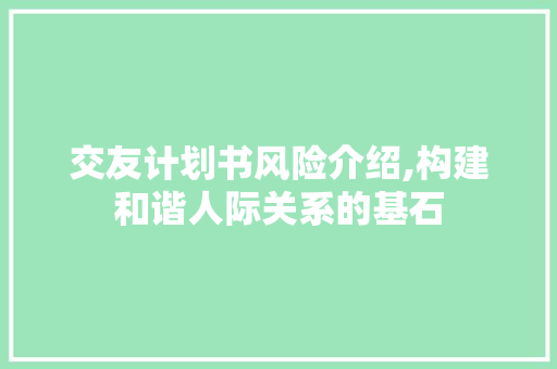 交友计划书风险介绍,构建和谐人际关系的基石