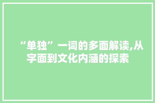 “单独”一词的多面解读,从字面到文化内涵的探索