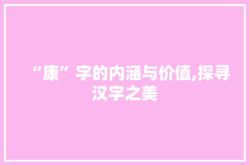 “康”字的内涵与价值,探寻汉字之美