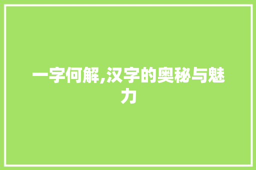 一字何解,汉字的奥秘与魅力