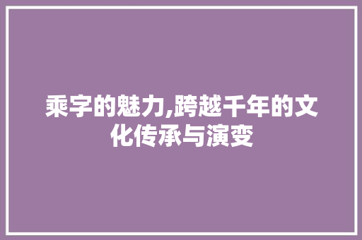 乘字的魅力,跨越千年的文化传承与演变