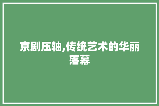 京剧压轴,传统艺术的华丽落幕
