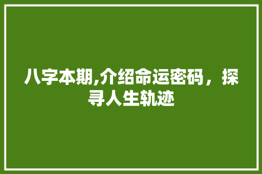 八字本期,介绍命运密码，探寻人生轨迹