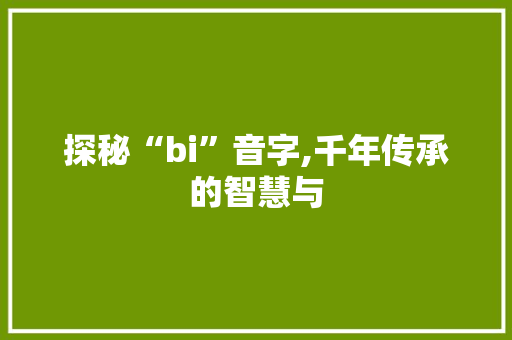 探秘“bi”音字,千年传承的智慧与