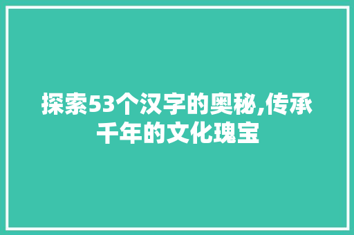 探索53个汉字的奥秘,传承千年的文化瑰宝