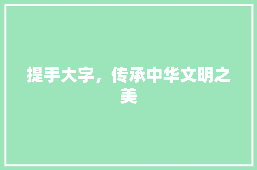 提手大字，传承中华文明之美