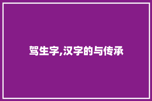 驾生字,汉字的与传承