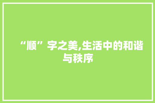 “顺”字之美,生活中的和谐与秩序