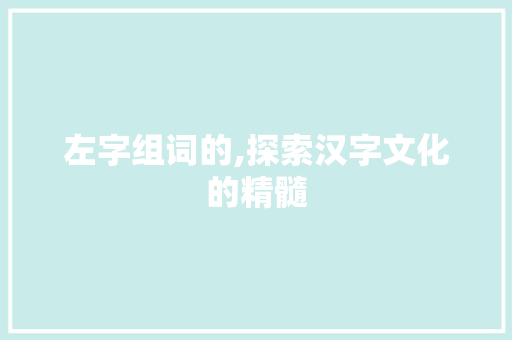 左字组词的,探索汉字文化的精髓