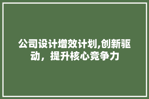 公司设计增效计划,创新驱动，提升核心竞争力