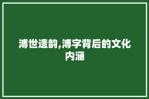 溥世遗韵,溥字背后的文化内涵