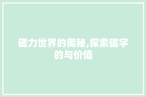 磁力世界的奥秘,探索磁字的与价值