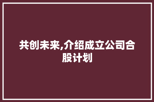 共创未来,介绍成立公司合股计划