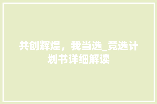 共创辉煌，我当选_竞选计划书详细解读