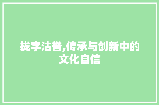 拢字沽誉,传承与创新中的文化自信