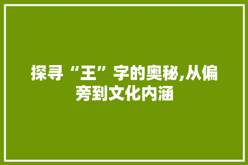 探寻“王”字的奥秘,从偏旁到文化内涵