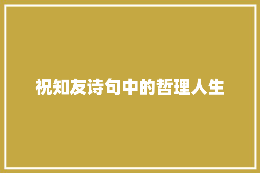 祝知友诗句中的哲理人生
