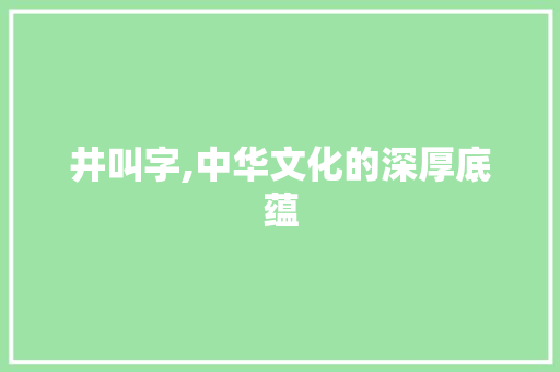 井叫字,中华文化的深厚底蕴