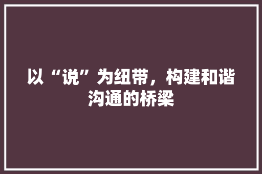 以“说”为纽带，构建和谐沟通的桥梁