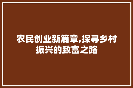 农民创业新篇章,探寻乡村振兴的致富之路
