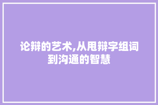 论辩的艺术,从甩辩字组词到沟通的智慧