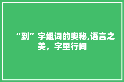 “到”字组词的奥秘,语言之美，字里行间