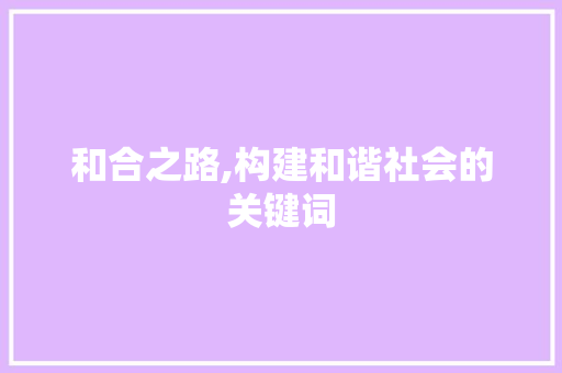 和合之路,构建和谐社会的关键词