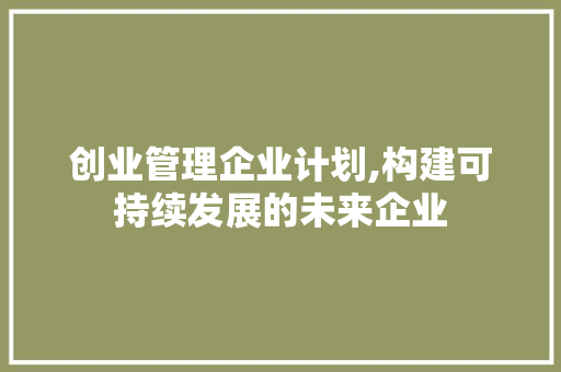 创业管理企业计划,构建可持续发展的未来企业