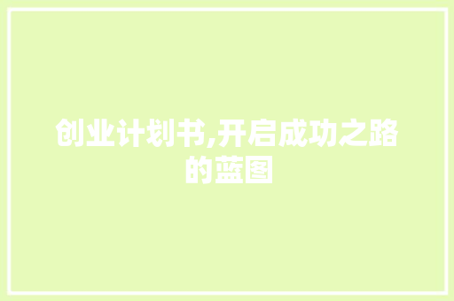 创业计划书,开启成功之路的蓝图