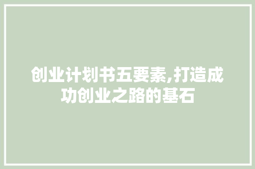 创业计划书五要素,打造成功创业之路的基石