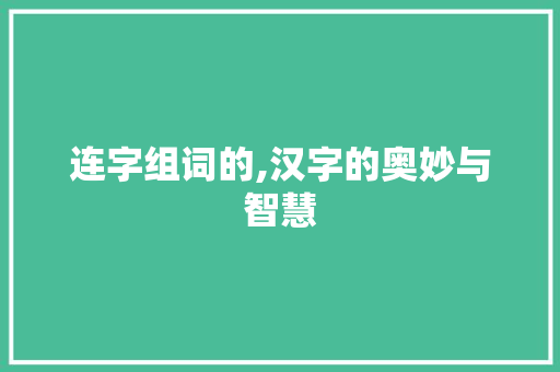 连字组词的,汉字的奥妙与智慧