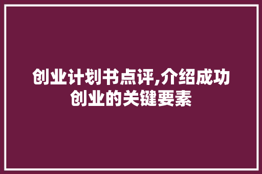 创业计划书点评,介绍成功创业的关键要素