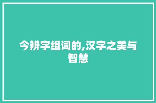 今辨字组词的,汉字之美与智慧
