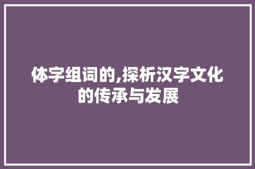 体字组词的,探析汉字文化的传承与发展