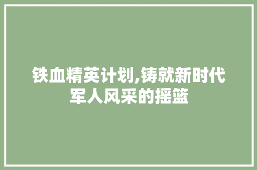 铁血精英计划,铸就新时代军人风采的摇篮