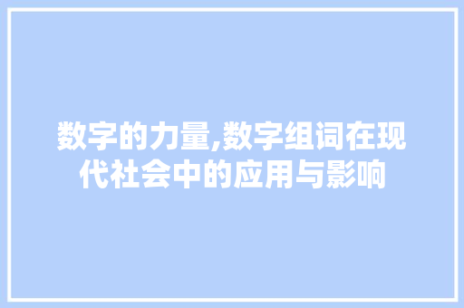 数字的力量,数字组词在现代社会中的应用与影响