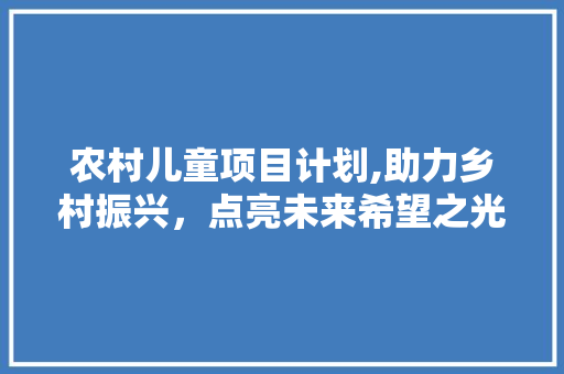 农村儿童项目计划,助力乡村振兴，点亮未来希望之光