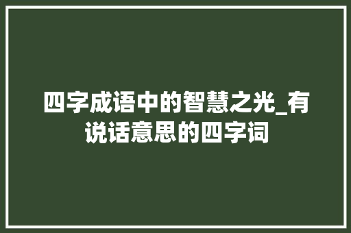 四字成语中的智慧之光_有说话意思的四字词