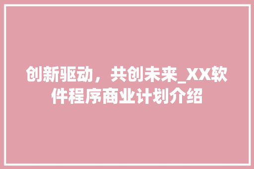 创新驱动，共创未来_XX软件程序商业计划介绍